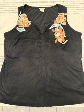 Ariat Black V-Neck Tank with Orange Floral Embroidery